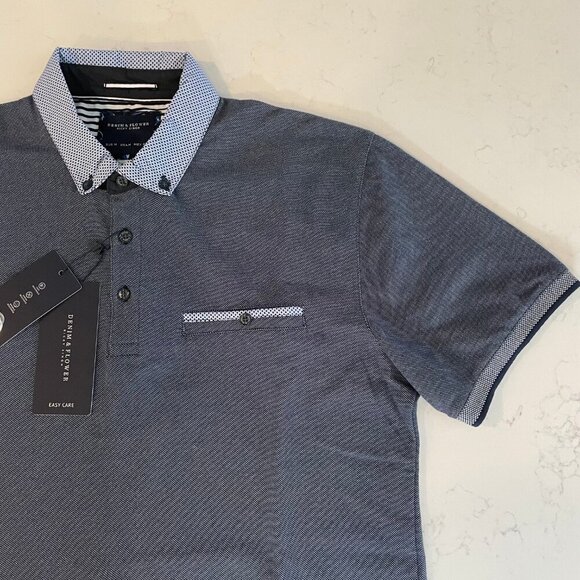 Denim & Flower Ricky Singh Easy Care 3 Button SS Poly Polo Shirt Blue Sz M NWT - Picture 5 of 11